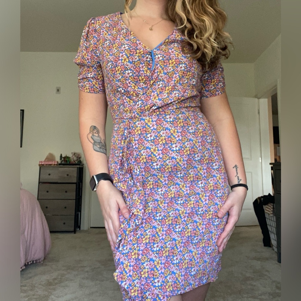 Springy floral midi wrap dress